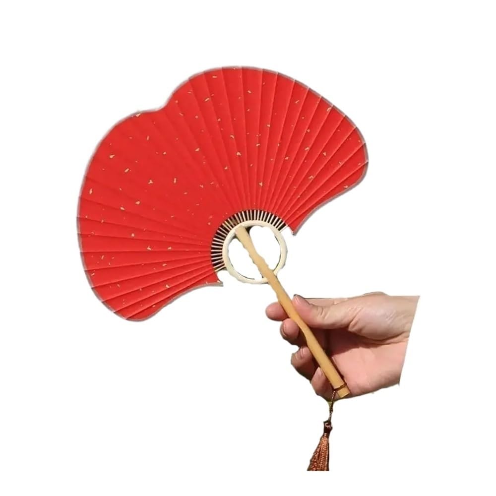 Jobaojiang Exquisite Paper Rice Paper Fan Props For Photographs Home Decoration Ginkgo Round Fan Hand Fan(Red)
