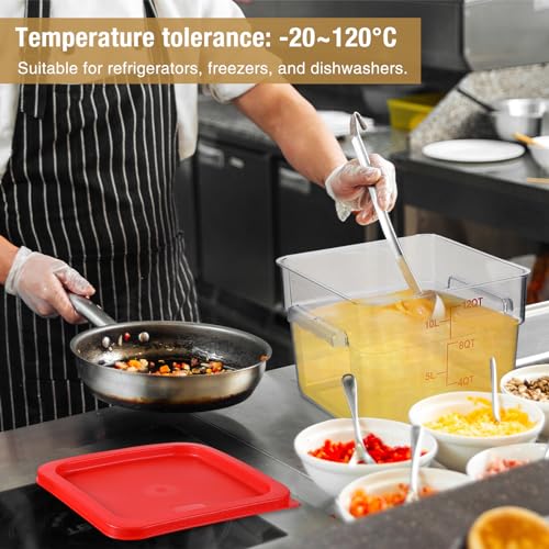 Image of Suclain 2 Pcs Square Food Storage Container Polycarbonate Clear Food Container with Lid Commercial Rice Storage with Graduations for Commercial Kitchen(12 Qt,Red)