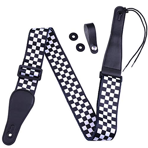 Jinlop Sangle de guitare en damier Noir/blanc pour guitare acoustique/électrique et basse 2 cm de large - Les Beatles, Paul McCartney, John Lennon, RIngo Starr, George Harrison Jinlop Sangle de guitare en damier Noir/blanc pour guitare acoustique/électrique et basse 2 cm de large – Image 5