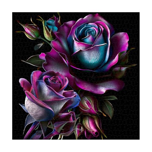 Rompecabezas Art Rose Flower para Adultos 1000 Piezas, Puzzle Floral Imposible Misterioso con Páginas de Flores Silvestres Moradas miniatura 2