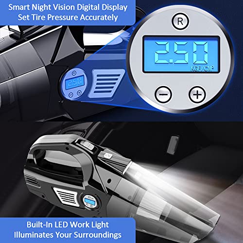 Kinmac 4-In-1 Handheld Car Vacuum Cleaner Cordless, Tire Inflator Air Compressor Pump Rechargeable Portable Vacuum For Car, Home, Office, 7000Pa Vacuum Cleaner, Pet Hair Vacuum With Usb Charging Cable #TOP3