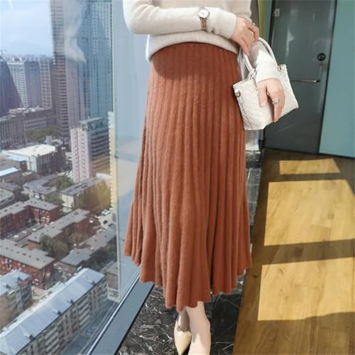 Women Winter Cashmere Long Waist Slim Skirt A-Knit Umbrella Pleated Skirts3