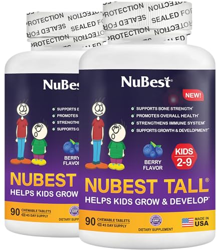 Image of NuBest Tall Kids - Toddlers Vitamins and Kids Vitamins for Age 2 to 9 - Support Bone Strength, Overall Health and Immunity - Animal Shapes - 180 Chewable Berry Tablets | Pack 2