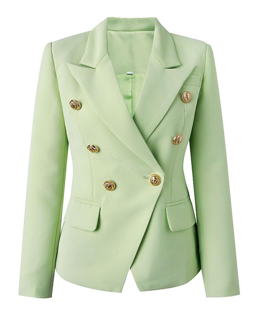Womens Double Breasted Casual Blazer Jacket Notch Lapel Business Jacket Loose Style Coat with Long Sleeves