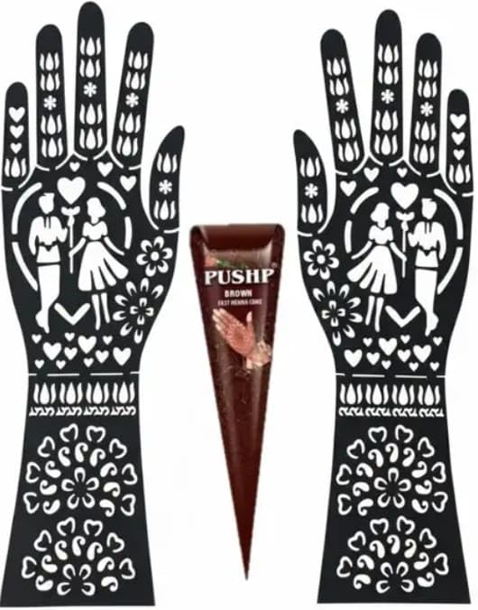 Image of Mehndi Tattoo Stencils for Hands | Reusable Henna Stencil Stickers for Women & Girls | Easy-Use Arabic & Floral Mehndi Design Templates | Temporary Tattoo Stencils for Festivals, Bridal, Karwa Chauth & Eid (2)