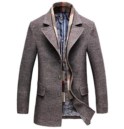 Stay-here Winter Men's Casual Wool Trench Coat Long Thicken Slim Overcoat Jacket Male Peacoat,Brown,M