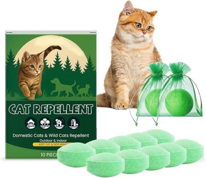 Cat Deterrent Outdoor Dog Deterrent (Pack of 1 (10 Balls)) Natural Peppermint Oil Cat Repellent Outdoor and Indoor Against Scratch and Chew Furniture Curtain Family Safe, Dog Repellent to Keep Feral Cats Dogs Out of Yard Garden (1)
