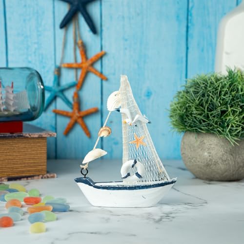 Image of Wooden Decorative Sailboat Nautical Model Showpiece - 16x3x11.5 cm | Miniature Sailing Boat Showpiece for Home Decor, Cafe, Office & Table Desk Decoration | Small Size Dark Blue-Donut Tube