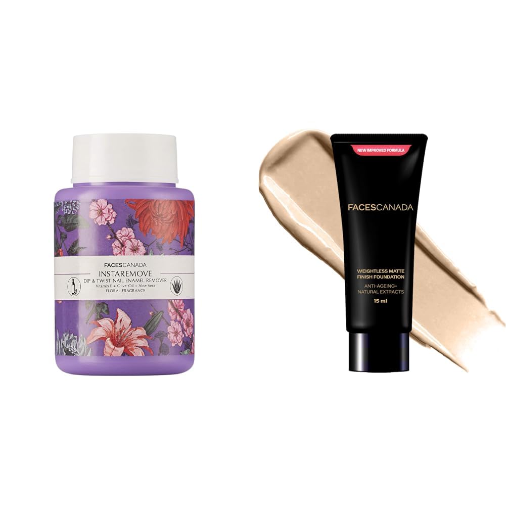 FACESCANADA InstaRemove Dip & Twist Nail Enamel Remover, 80 ml & Weightless Matte Finish Foundation - Medium Natural, 15ml-image-41