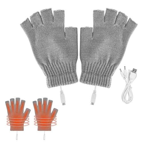 Guantes Calefactables por USB,Guantes USB,Guantes Calentados,Guantes Térmicos USB,USB Calentados Guantes Hombres Mujeres,Guantes Unisex De Invierno para Mujeres Y Hombres,Mitones Cálidos,Gris