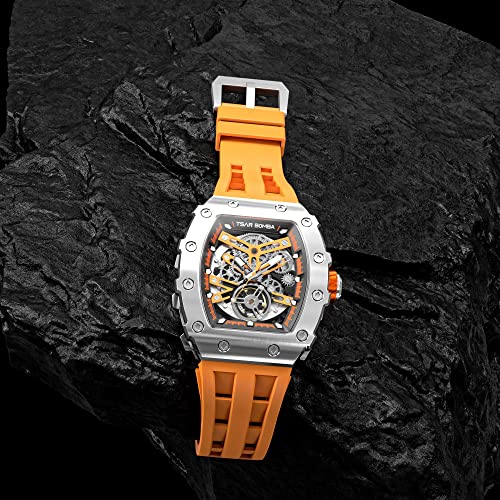 Image of TSAR BOMBA Mens Luxury Watch Automatic Watches for Men 50M Waterproof Japanese Mechanical Movement Tonneau Stainless Steel Case Sapphire Glass Big Face Cool Unique Fashion Gift Men