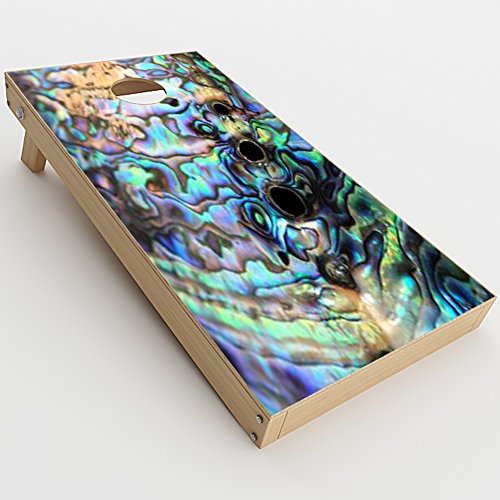 Skin Decal Vinyl Wrap for Cornhole Game Board Bag Toss (2xpcs.) Skins Stickers Cover/Abalone Swirl Shell Design Blue