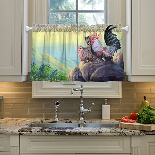 Mnsruu 2 Panels Kitchen Curtains Sunlight And Rooster Kitchen Curtains 36 Inch Length Blackout Curtains Short Farmhouse Kitchen Curtains Tier Curtain Rod Pocket Window Curtains Set #TOP3