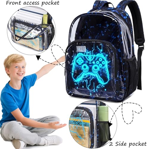 Jumpopack Clear Backpack Bookbag Heavy Duty TPU Clear Backpacks for School Transparent Backpacks See Through Backpack for Stadium Events,Luminous Gamepad - image 4