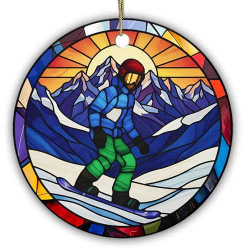 Velyra Snowboarder Stained Glass Ornament