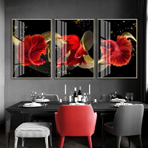 Peinture poisson rouge déco salon moderne tableau sur toile chic 50x70cm ambiance zen