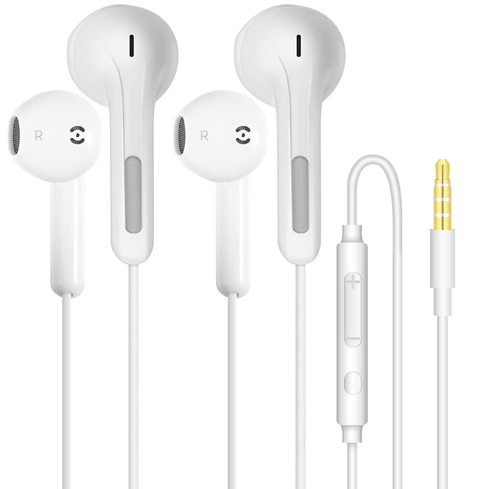 Confezione da 2 auricolari in-ear cablati con jack da 3,5 mm con microfono cablato con isolamento acustico, auricolari plug in ear cablati per telefoni Samsung, Huawei, Android, tablet laptop