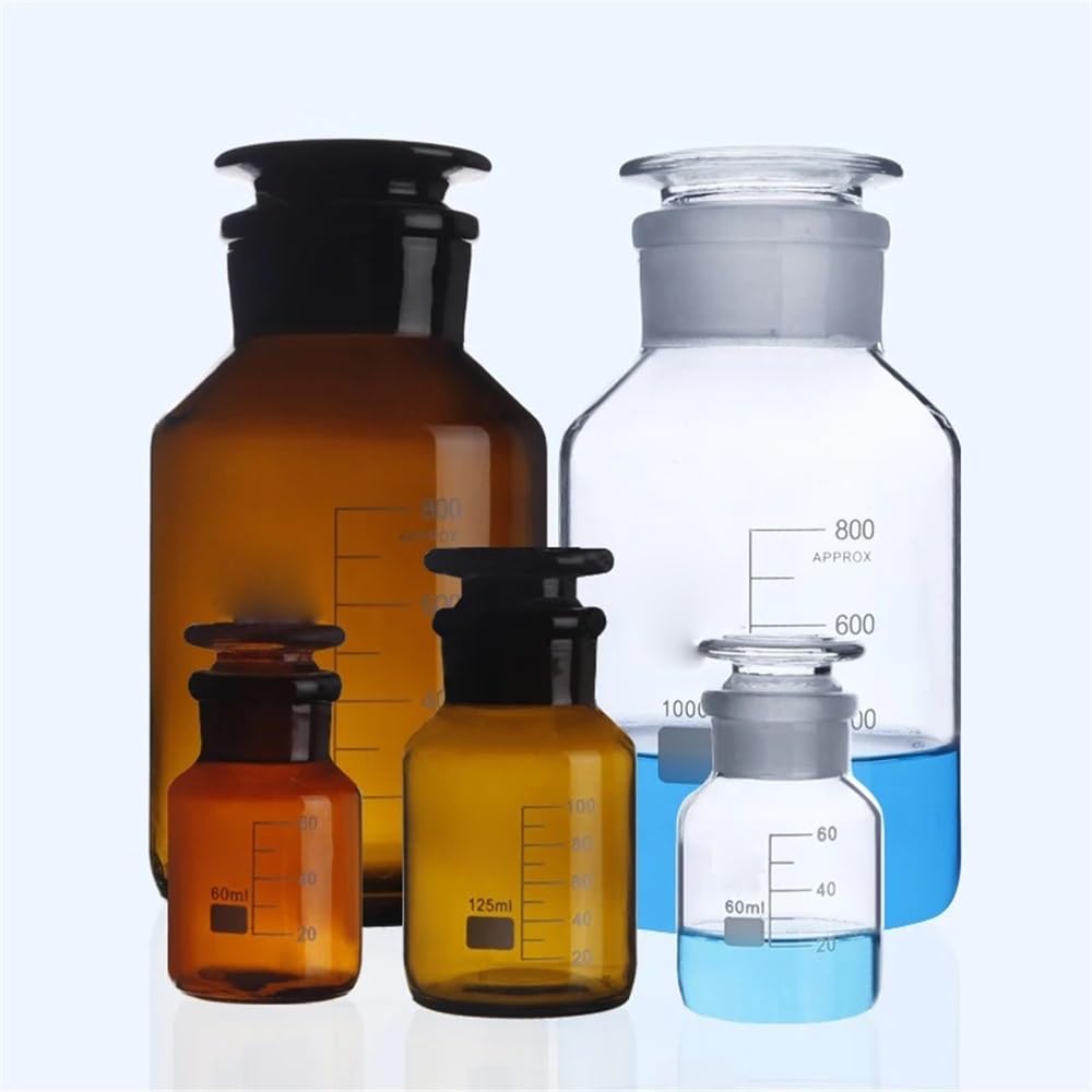 Laborgeräte und -ausrüstung Braune/transparente breite Reagenzflasche aus gewöhnlichem Glas mit geschliffenem Stopfen, Laborprobenfläschchen(1000mL brown 1pcs)
