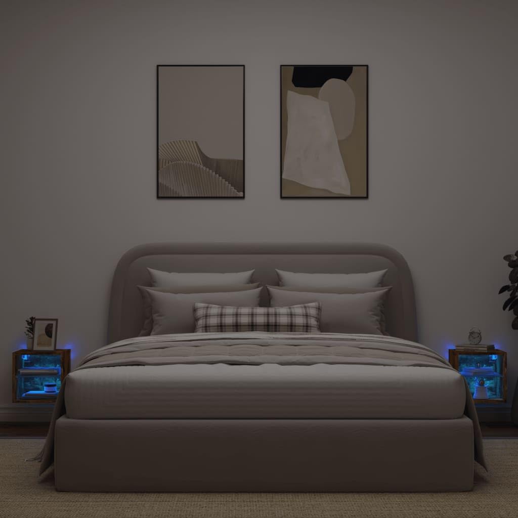 Muebles TV Muebles de Salon Armario cocinaMuebles TV de Pared Luces LED 2 uds Roble Ahumado 30x28,5x30 cm