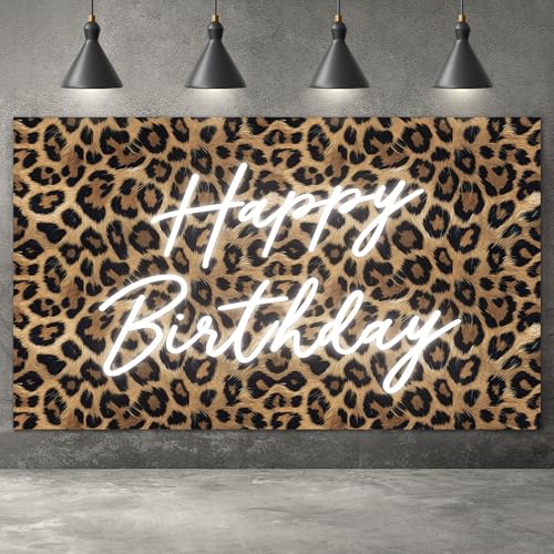 Kriyokiaa Happy Birthday Backdrop Leopard Print 5 x 3 Ft Cheetah Print Birthday Decorations Backdrop Banner for Women Girl Cheetah Leopard Party Decorations for Wall Photography Background