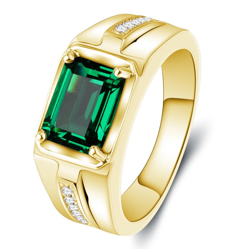 10K 14K 18K Gold 3 Carat Men's Gemstone Engagement Ring Emerald Cut Birthstone Ring Anniversary Birthday Gift for Men Size 4-16