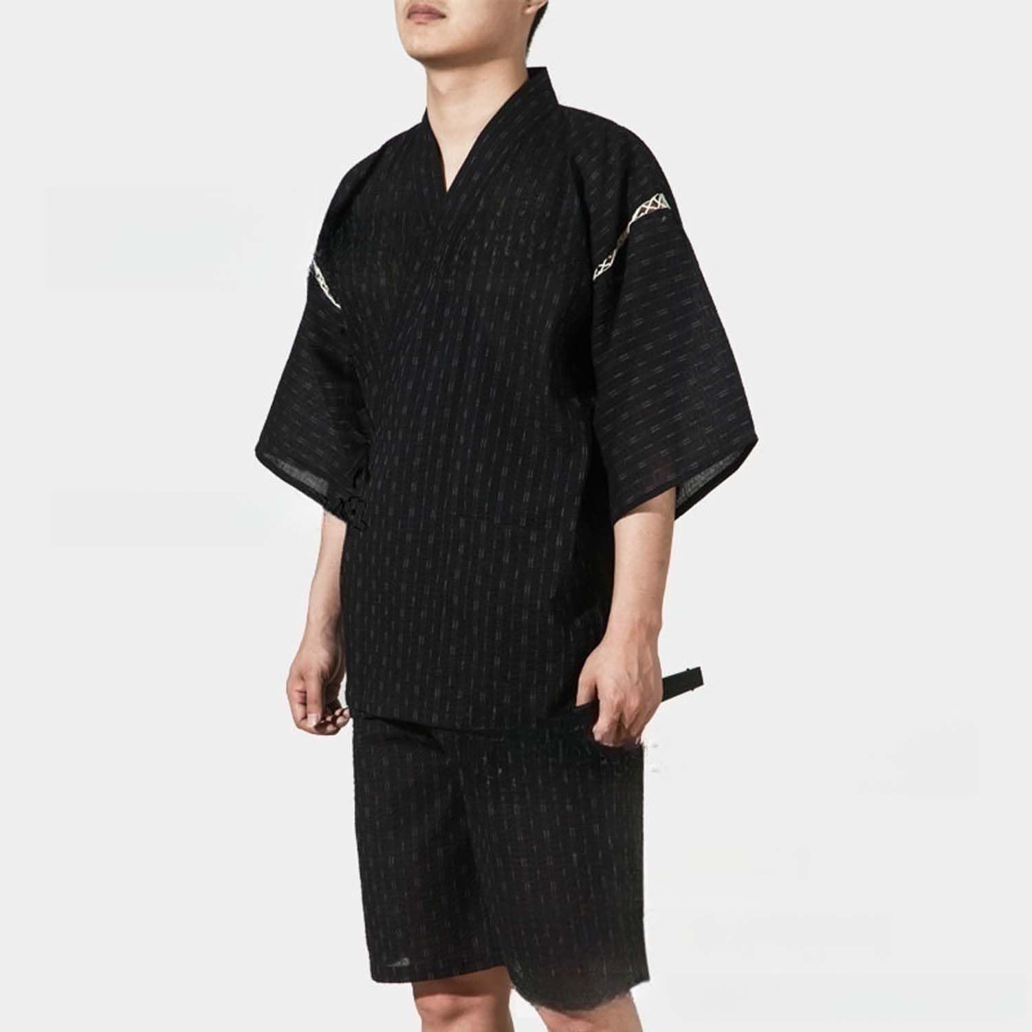 ZEALMAX Herren Kimono Pyjamas im japanischen Stil, Baumwolle Leinen Loungewear Beach Wear Bademantel für Zuhause und im Urlaub