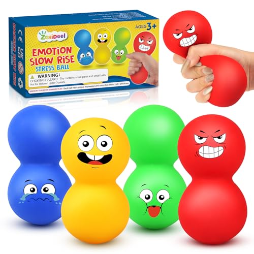 Slow Rise Fidget Toys, Emotion Stress Balls for Anxiety Relief, Sensory Toys for Kids Autism, Pull Stretch Squishy Toys, Calm Down Corner Supplies 4 Pack, Squeeze Balls for Adult with ADHD Autism