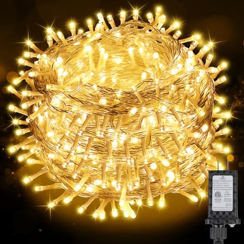MGYIF 200FT 600LED Christmas Lights Plug in,Warm White Waterproof Fairy Lights with Timer/8 Modes, Christmas Tree Lights Lighting Outdoor Indoor Garden Party Wedding Christmas Tree Decoration