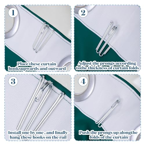 Blulu Pleat Hooks Stainless Steel Curtain Hooks Drapery Clasp and Pin 4 Prongs Pinch Pleat Tools Clips for Window, Shower Curtain(180 Pcs) by Blulu - Image 3