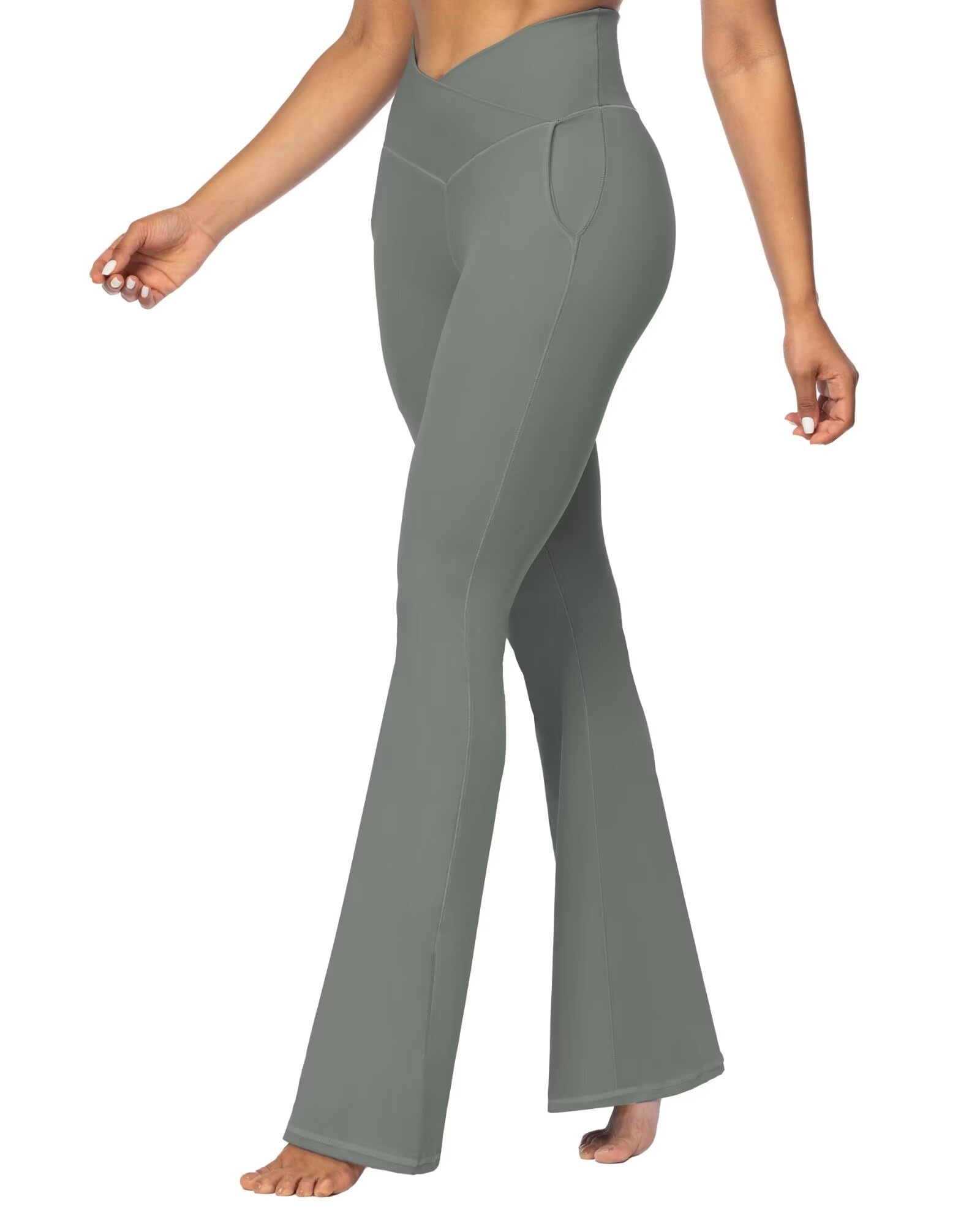 Sunzel Flare Leggings for Women with Pockets, Crossover Yoga Pants with Tummy Control, High Waisted and Wide Leg Side Pockets