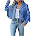 Women's Fringe Jacket Faux Suede Leather Jackets Fashion Tassel Moto Biker Cropped Coats Cardigan 70s Hippie Clothes Blue