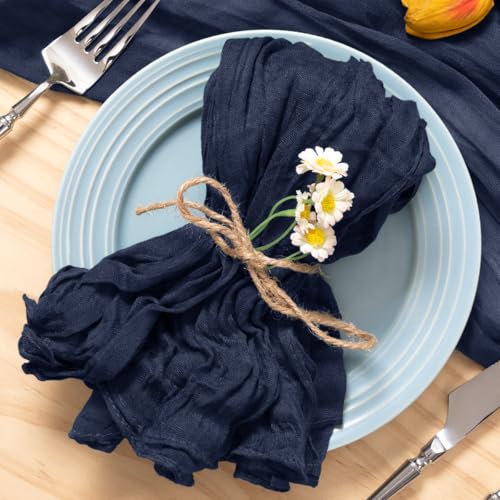 La Mejor comparativa de Cocina gas rustica Top cinco. 37 MLMC - Juego de 10 servilletas de gasa rústica de tela de queso azul marino, 21 x 21 pulgadas, arrugadas a granel para uso diario, decoración de eventos de baby shower
