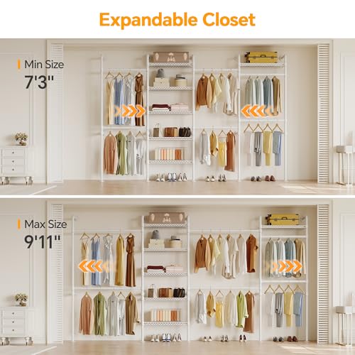 W4 Wall Mounted Closet System, Expandable Clothes Rack Heavy Duty Clothing Rack for Hanging Clothes, Industrial Pipe Closet Organizers for Reach in Closet, White - Image 3