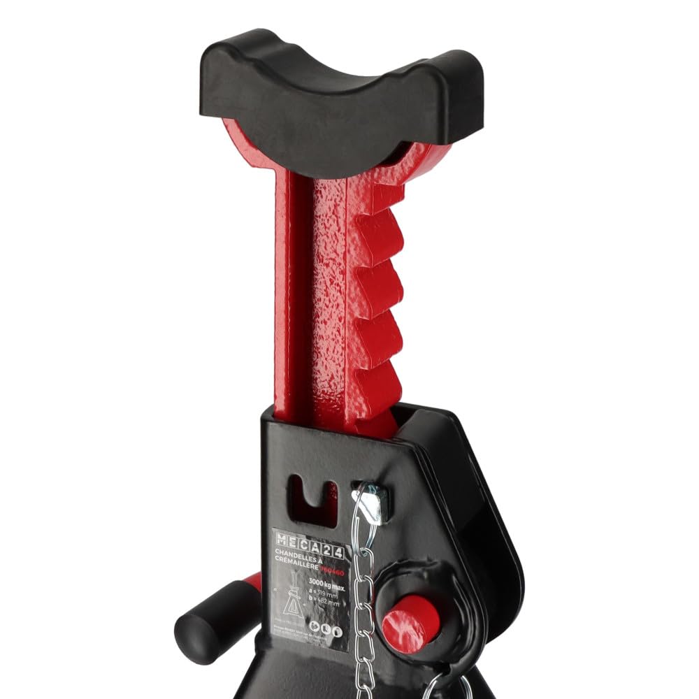 MECA24 Jeu de 2 chandelles Hautes 3 tonnes - Chandelles Voiture Utilitaire - Système à crémaillère - Ht 319 à 482mm Max - Poignée Acier
