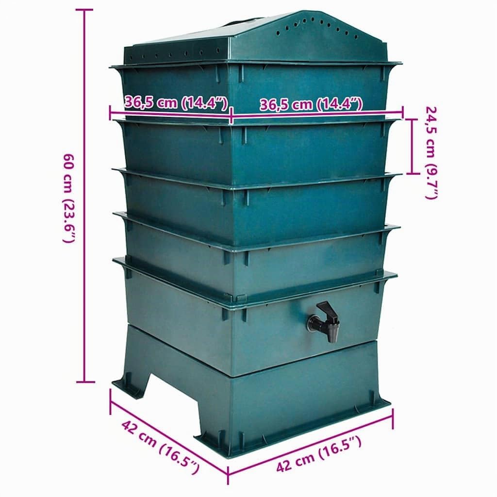 vidaXL Compostador para Gusanos con 4 Bandejas Verde Vermicompostador Abono