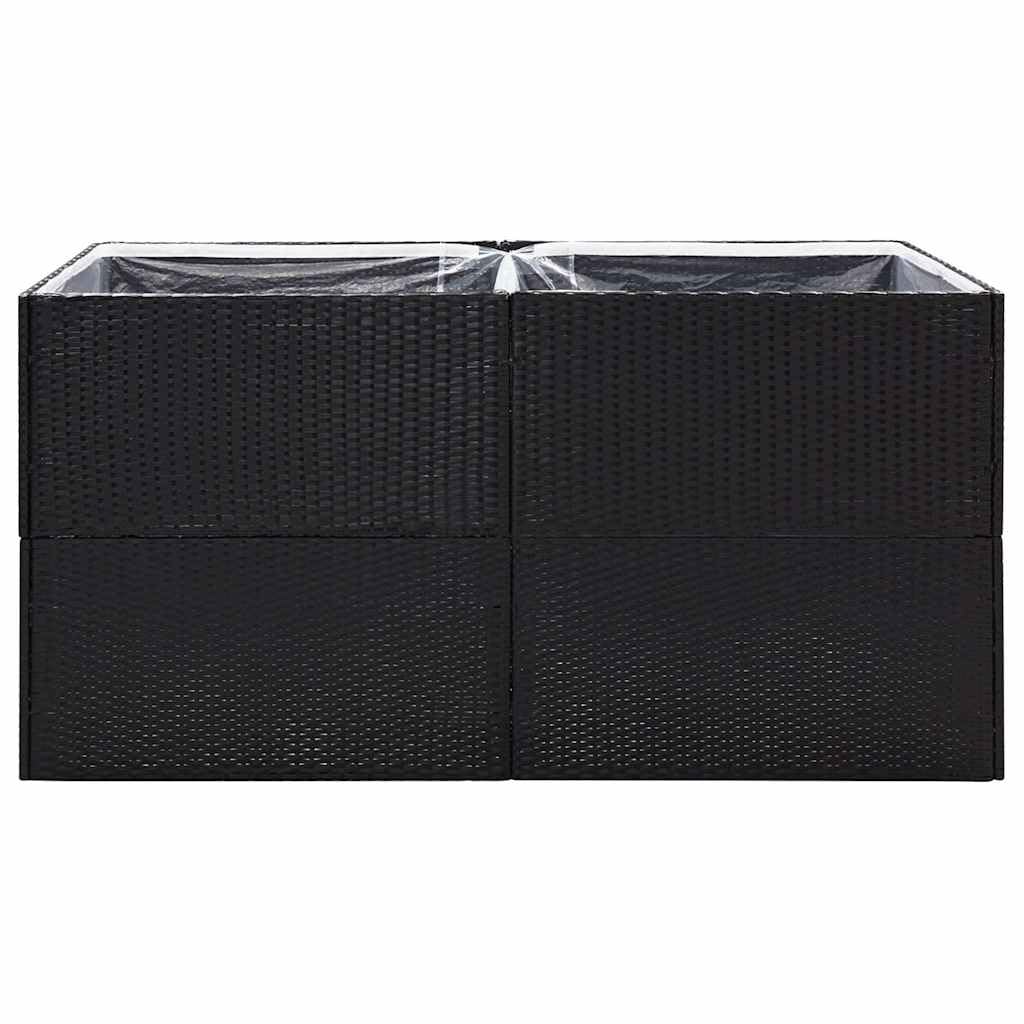 Donica ogrodowa czarna rattan PE 157x80x80 cm duża skrzynia na kwiaty zewnętrzna z otwartym dnem i nylonową wkładką do ogrodu tarasu balkonu