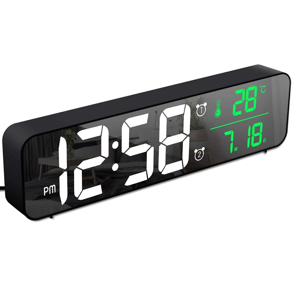 Digitale klok Groot display, LED digitale wekker, spiegel Lichtgevende functie Intelligente elektronische gebogen klok voor thuisslaapkamer