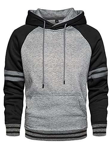 LBL Leading the Better Life Herren Hoodie Langarm Kapuzenpullover Farbblock Sweatshirt Regular Fit Kapuzenjacke mit Fleece Gefütterte für Winter DunkelGrau L