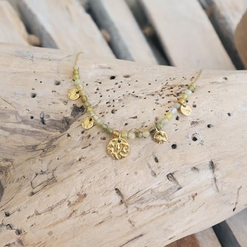 Collier ras-de-cou pampilles acier doré et grenat vert, le cadeau idéal pour elle - 4