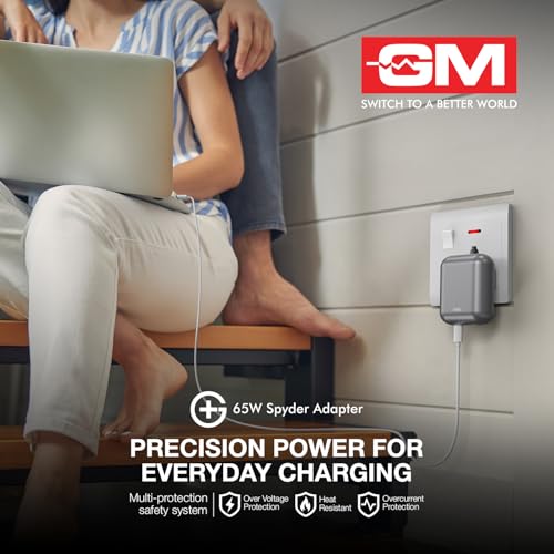Image of GM G+ 65W Spyder GaN Charger | Foldable Indian Pin | Travel Friendly | Compact Dual-Type-C Port | Fast Charging for iPhone, Samsung, Laptop, MacBook Air, MacBook M4 | 1 Year Warrant | Electric Grey