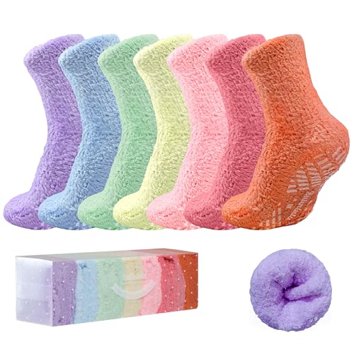 Image of Bulinlulu Fuzzy Socks with Grips Plush Sleep Cozy Winter Soft Hospital Fluffy Socks for Womens Mens Gifts