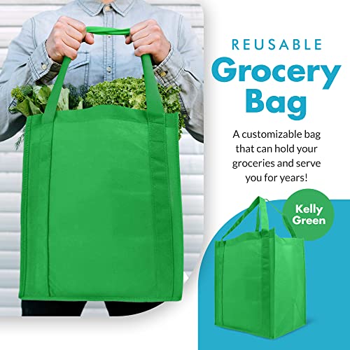 Simply Green Solutions - Reusable Grocery Bags, Wide Tote Bags With 20-Inch Reinforced Handle, Shopping Bags For Groceries, Reusable Gift Bags With Handles, 13 X 15 X 10, Pack Of 10, Kelly Green #TOP1