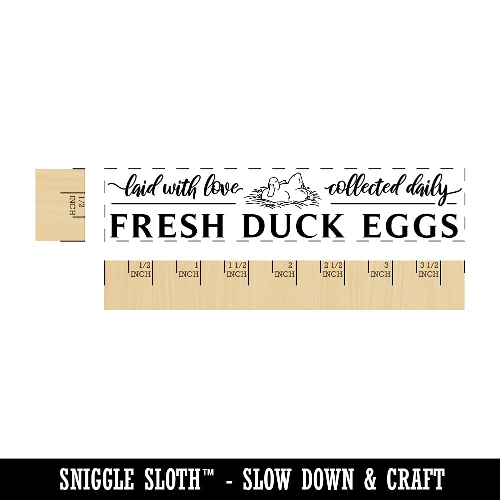 Fresh Duck Eggs Laid with Love Collected Daily Rectangle Rubber Stamp for Stamping Crafting - 3.75in Large