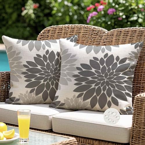 ViaElayu Housses Coussin 40x40 Extérieur Imperméable Gris Dahlia Fleur Printemps Été Moderne Decoration Boheme Taie d'oreiller Canapé pour Salon de Jardin Patio...