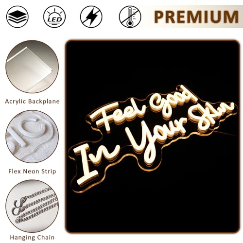 Image of Feel Good In Your Skin Neon Sign for Wall Decor, 16.54 inch x 8.27 inch Led Signs for Beauty Salon, USB Dimmable Letters Neon Lights for Business Skincare Studio Shop Facial Spa Bar Home Wall Art
