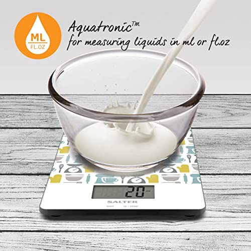 Salter 1102 GNBLDR Electronic Kitchen Scale, Digital Weighing Scales, Multifunctional For Liquids/Fluids, Baking Gadget Print, 5kg Capacity, 15 Year Guarantee, Battery Included, Green, 23x17x1.5cm - Image 5