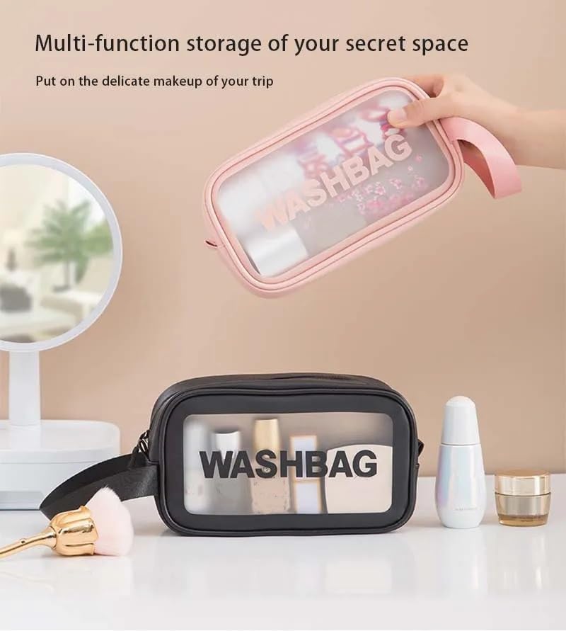 Image of Gritty Wash Bag Pouch for Travel Kit Toiletry Bag Cosmetic Bag Make Up Box for Brushes,Accessories with Handle,Large Capacity Translucent Waterproof Travel Storage Mini Size Pack of 2 (Black)