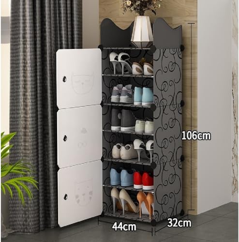 Image of YASONIC Premium Modular Plastic Shoe Rack for Home with Door | 6-Tier Stackable Shoe Organizer | Waterproof & Dustproof | Space Saving Storage for Home, Bedroom & Entryway [Black V5, 6-Shelf-3-Door]