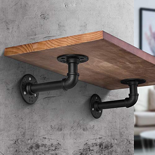 Industrial DIY Pipe Shelf Brackets,Vintage Black Iron Wall Mount Pipe Shelving Bracket, Rustic Home Pipe Shelf,6 Pack