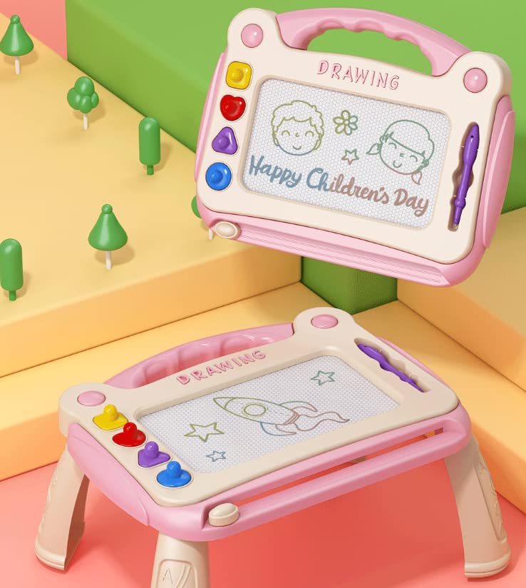 FunLulu Toddler Toys, Magnetic Drawing Pads, Erasable Doodle Boards with Legs, Sketch Books for Kids, Educational Learning Toys for Boys and Girls Ages 1-3 (Blue/Pink) (pink)